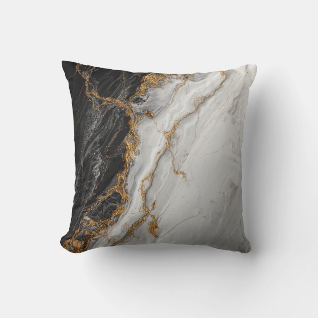 Elegant zwart marmer met goud textuur kussen (Voorkant)