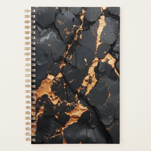 Elegant zwart marmer met gouden aders moderne kuns planner (Voorkant)