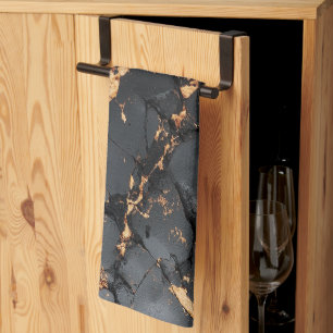 Elegant zwart marmer met gouden aders moderne kuns theedoek