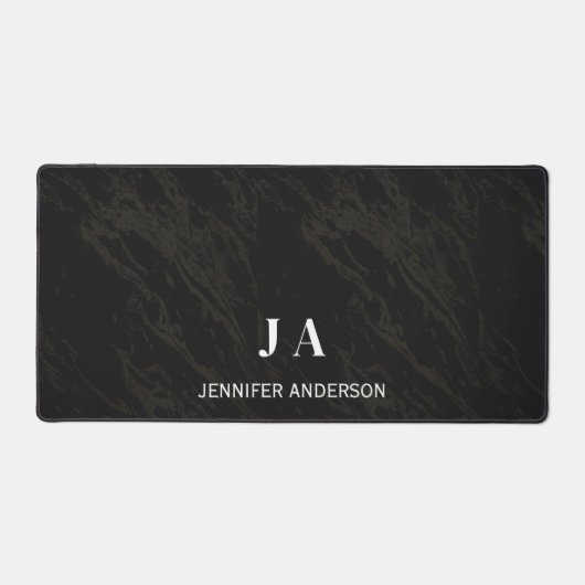 Elegant zwart marmer met monogram bureaumat (Voorkant)