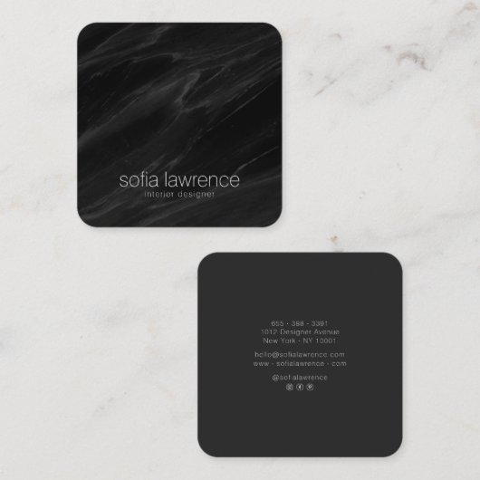 Elegant zwart marmer moderne professionele ontwerp vierkante visitekaartje (Voorkant / Achterkant)