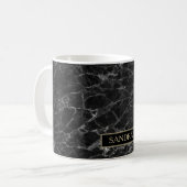 Elegant zwart marmer print met naam koffiemok (Voorkant links)