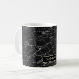Elegant zwart marmer print met naam koffiemok