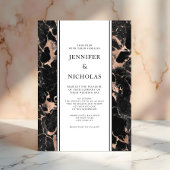 Elegant zwart marmer Roos gouden bruiloft Kaart