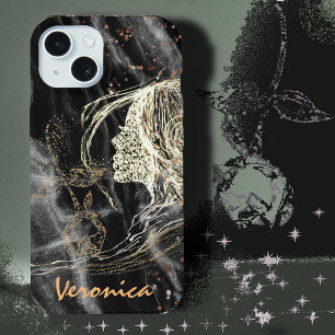 Elegant Zwart Marmer Vrouw profiel iPhone 15 Case