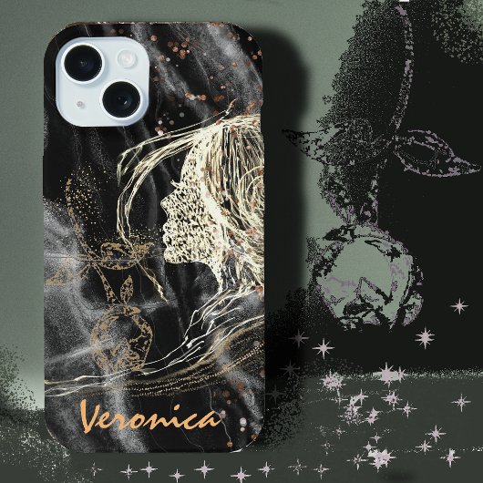 Elegant Zwart Marmer Vrouw profiel iPhone 15 Case
