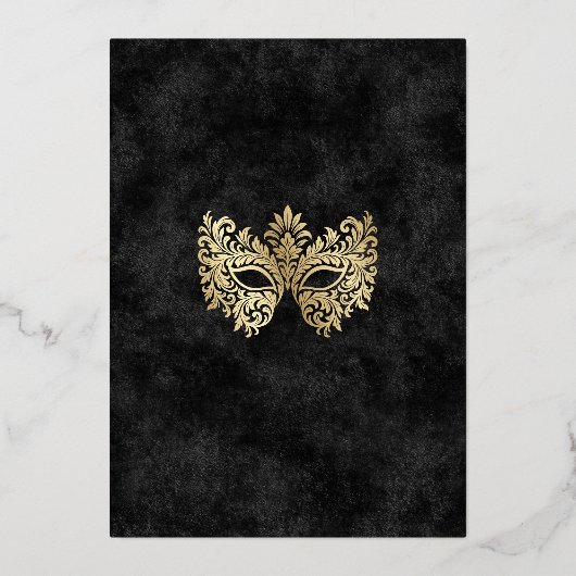 Elegant zwart masker Quinceanera Folie Uitnodiging (Achterkant)