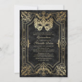 Elegant zwart maskerade masker Quinceanera Kaart (Voorkant)