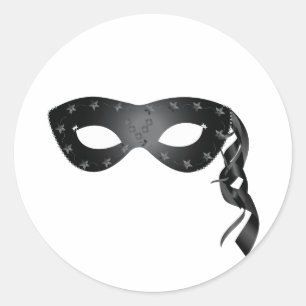 Elegant zwart Masquerade Masker met Bloemenkant Ronde Sticker