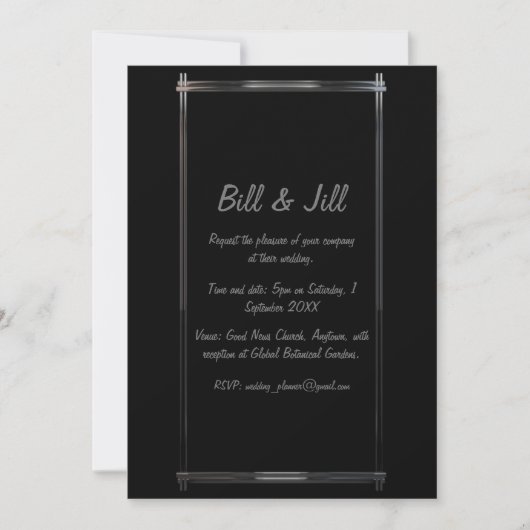 Elegant zwart met Chrome Deco Border Wedding Kaart (Voorkant)