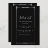 Elegant zwart met Chrome Deco Border Wedding Kaart (Voorkant / Achterkant)