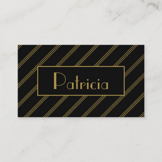 Elegant zwart met diagonaal gekleurde gouden lijne visitekaartje (Voorkant)