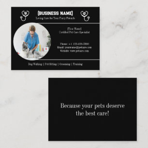 Elegant zwart met foto Pet Care Visitekaartje