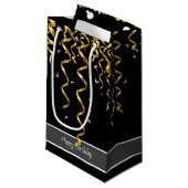 Elegant zwart met Gold Streamers, bewerkbare tekst Klein Cadeauzakje (Voorkant Gekanteld)