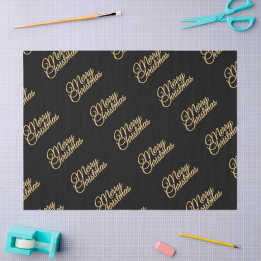 Elegant zwart met goud vrolijk kerstscript tissuepapier (Craft)