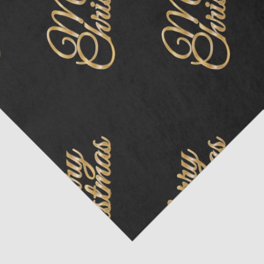 Elegant zwart met goud vrolijk kerstscript tissuepapier (Detail)