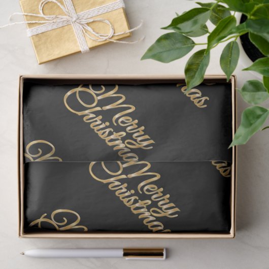 Elegant zwart met goud vrolijk kerstscript tissuepapier (Geschenk)