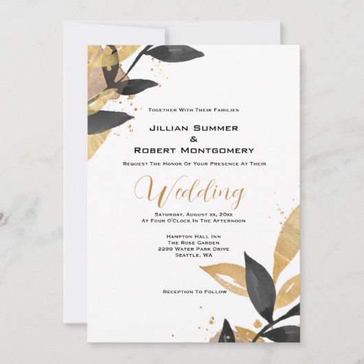 Elegant zwart met gouden bruiloft kaart (Voorkant)