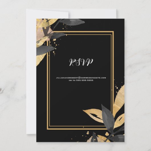 Elegant zwart met gouden bruiloft kaart (Achterkant)