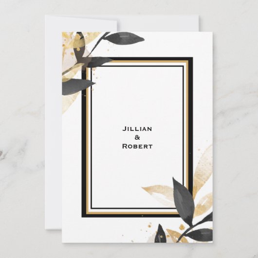 Elegant zwart met gouden bruiloft kaart (Achterkant)