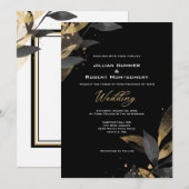 Elegant zwart met gouden bruiloft kaart (Voorkant / Achterkant)