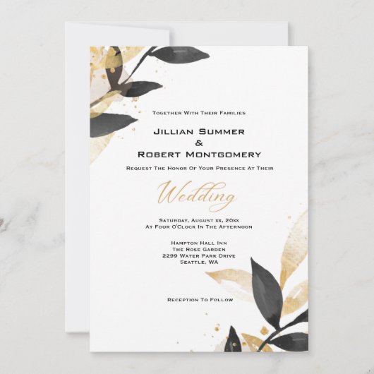 Elegant zwart met gouden bruiloft kaart (Voorkant)