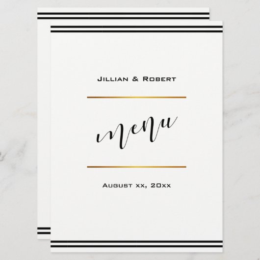 Elegant zwart met gouden bruiloft menu (Voorkant / Achterkant)