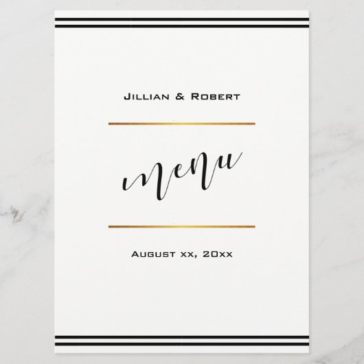 Elegant zwart met gouden bruiloft menu (Voorkant)