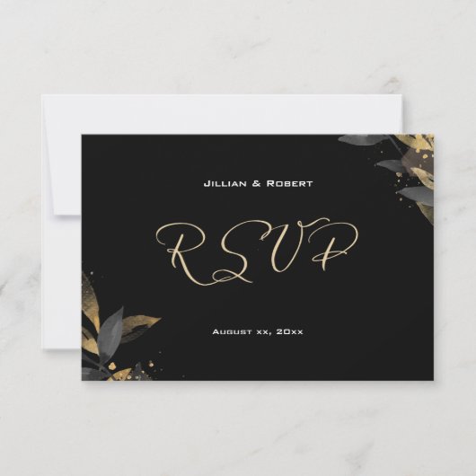 Elegant zwart met gouden bruiloft RSVP Kaart (Voorkant)
