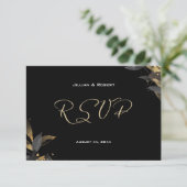 Elegant zwart met gouden bruiloft RSVP Kaart (Staand voorkant)