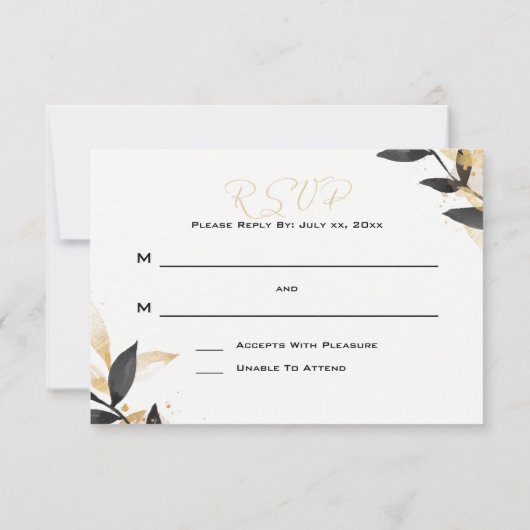 Elegant zwart met gouden bruiloft RSVP Kaart (Achterkant)