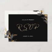 Elegant zwart met gouden bruiloft RSVP Kaart (Voorkant / Achterkant)