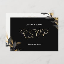 Elegant zwart met gouden bruiloft RSVP Kaart