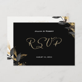 Elegant zwart met gouden bruiloft RSVP Kaart