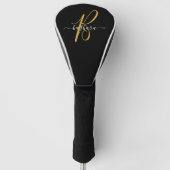 Elegant Zwart met Gouden Monogram Initiaal Naam * Golfheadcover (Voorkant)