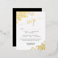 Elegant zwart met goudfolie bruiloft RSVP Kaart