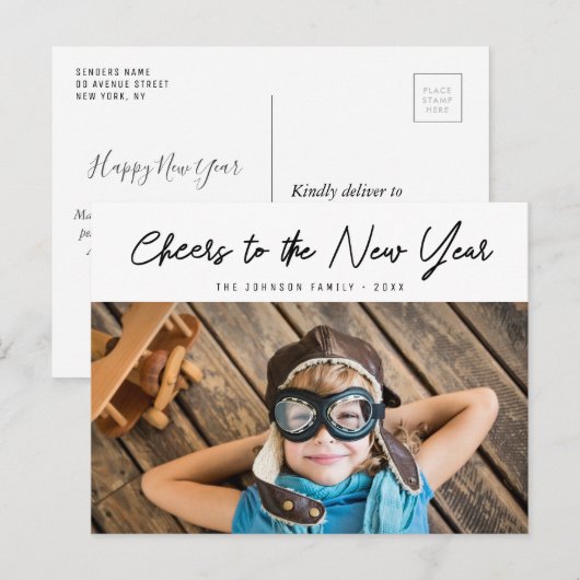 Elegant zwart met Happy Nieuwjaar Briefkaart (Voorkant / Achterkant)