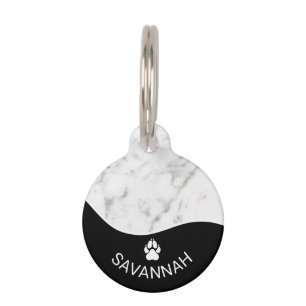Elegant zwart met namaak witte marmer textuur & po huisdierpenning