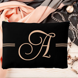 Elegant zwart met perzik monogram etui