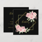 Elegant zwart met roze rozen kaart (Voorkant / Achterkant)