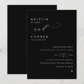 Elegant zwart met witte tekst bruiloft kaart (Voorkant / Achterkant)