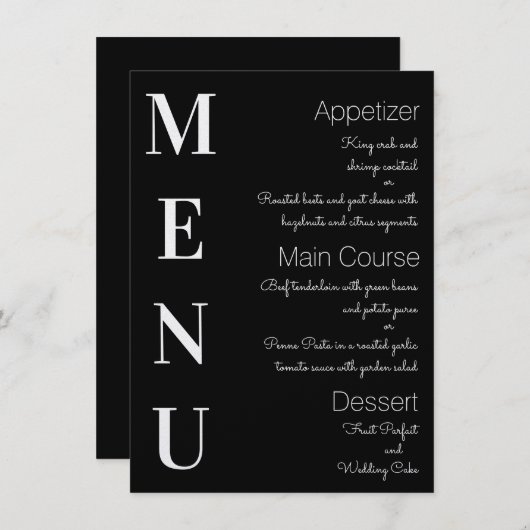 Elegant Zwart met Witte Tekst Menu (Voorkant / Achterkant)