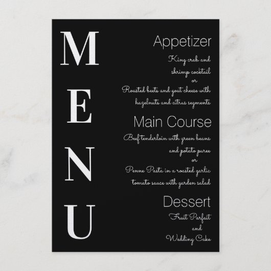 Elegant Zwart met Witte Tekst Menu (Voorkant)