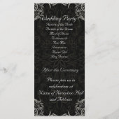 Elegant zwart met witte wervelingen bruiloft programmakaart (Achterkant)