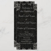 Elegant zwart met witte wervelingen bruiloft programmakaart (Voorkant / Achterkant)