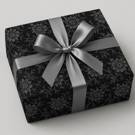 Elegant Zwart Met Zilveren Damast Cadeaupapier