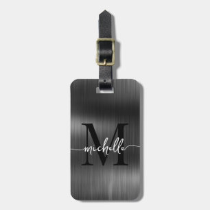 Elegant Zwart Metaal Gouden Monogram Initiaal Schr Bagagelabel