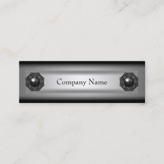 Elegant Zwart Metaal Zilver Skinny 2 Mini Visitekaartje (Voorkant)