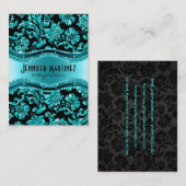 Elegant Zwart & Metallic Blauw  Damasks Visitekaartje (Voorkant / Achterkant)