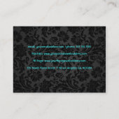 Elegant Zwart & Metallic Blauw  Damasks Visitekaartje (Achterkant)